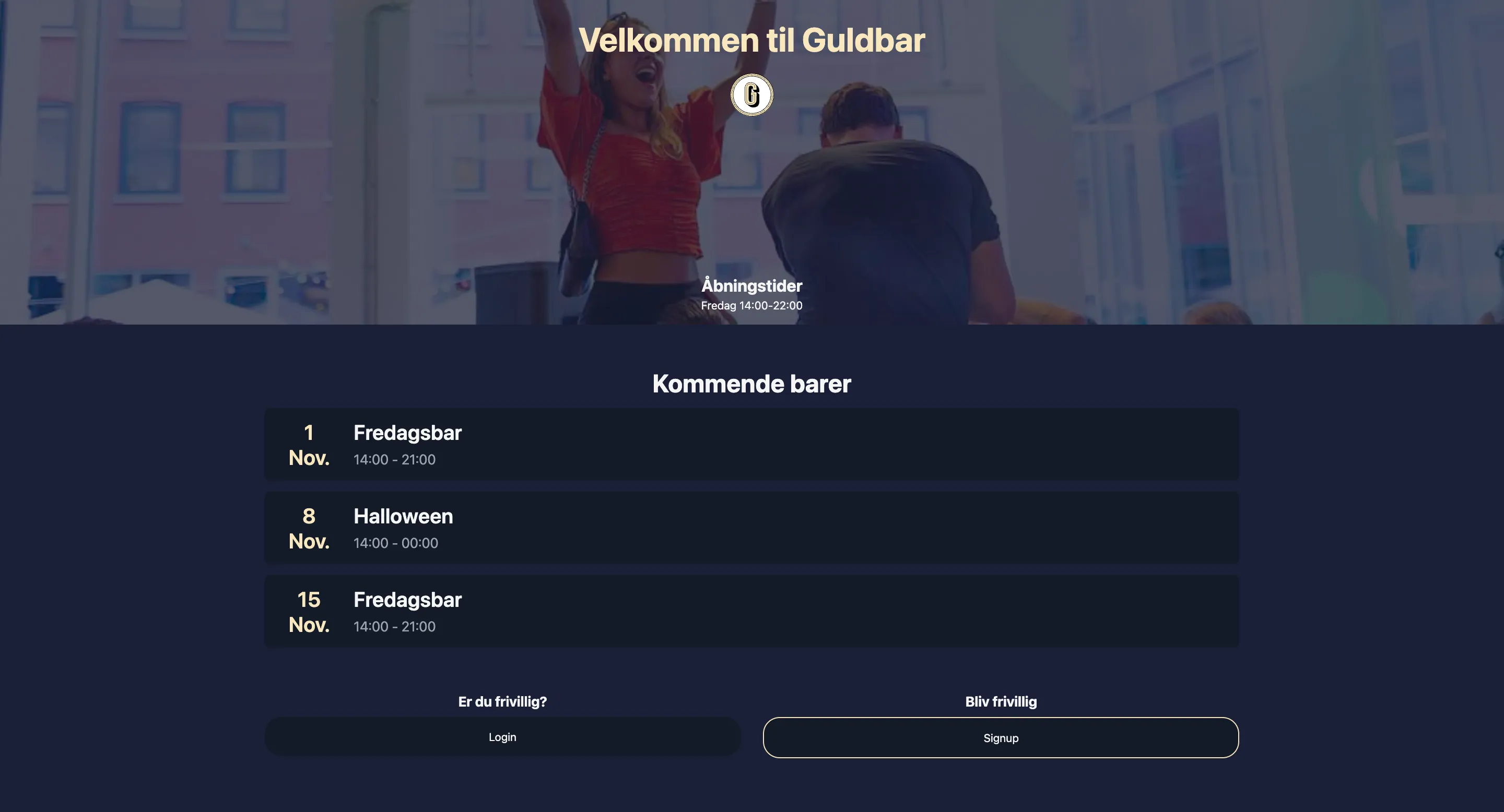 Guldbar volunteer system frontpage